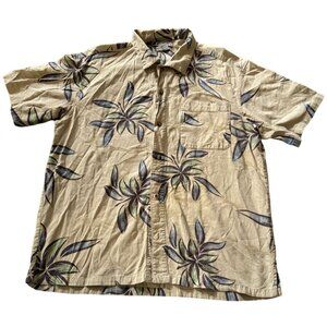 Columbia Mens Short Sleeve Hawaiian Shirt Green Hibiscus Floral Print Size Large